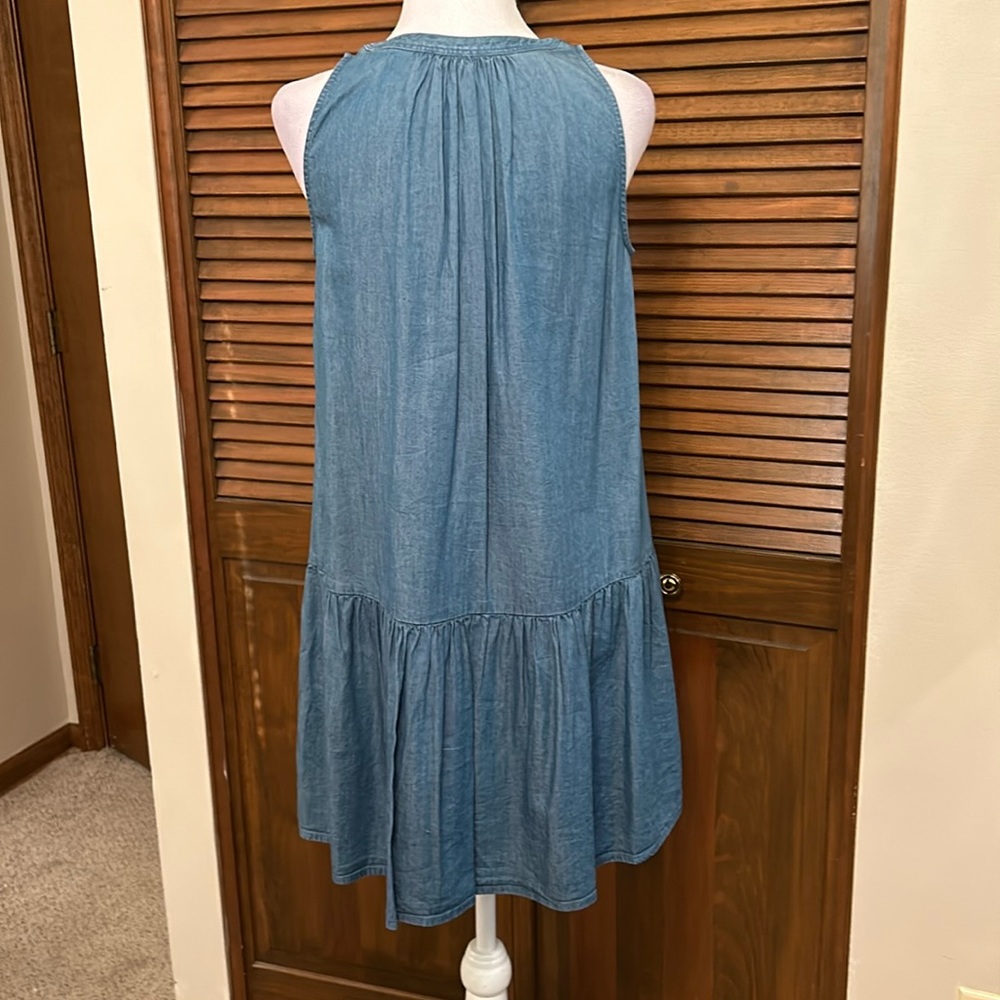 Loft Drop Waist Denim Look Chambray Summer Sundress Size XS - Picture 5 of 8